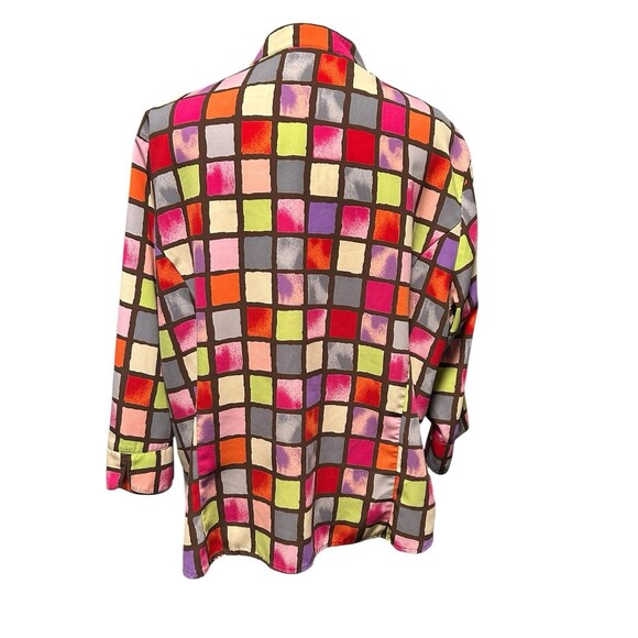 Kathy Che Colorblock Bright Colorful Squares Short Sleeve Button Blouse Wm's 18 - Picture 4 of 9